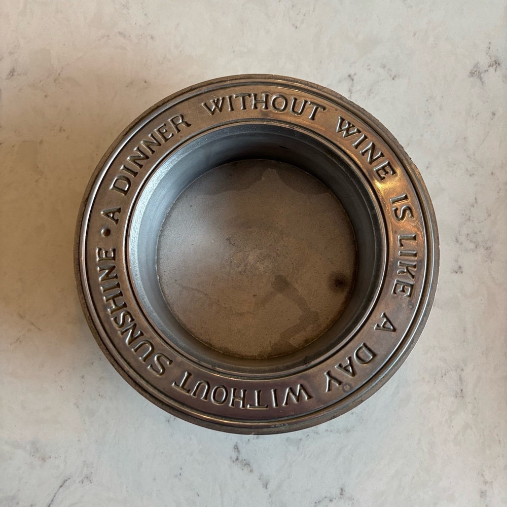 Vintage Wilton Armetale Wine Bottle Coaster Dinner without Wine Day without Sun